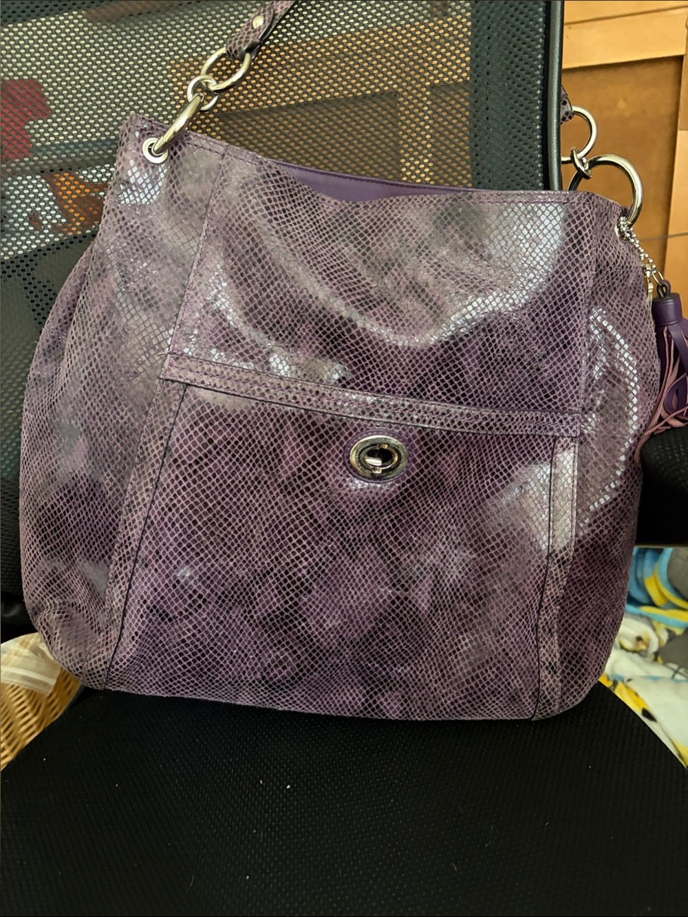 Coach Purple Hobo Shoulder Bag with Turn-Lock Pocket